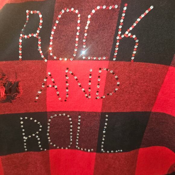 Rock and Roll Distressed Red & Black Buffalo Plaid Flannel Natural Reflections L - Picture 7 of 9